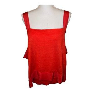 Theory red linen blend layered top